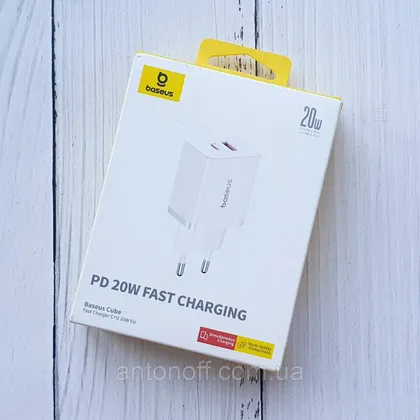 фото, Зарядний пристрій (блочок) Baseus Cube Fast Charger / CCXFK20UE (USB+Type-C) 20W Білий