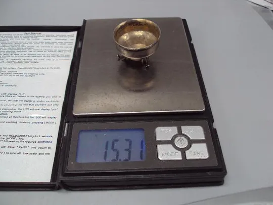 Солонка спецовник на трех ножках серебро 875 проба голова ТФ5 вес 15,31 г размер 2,5х3,5 см №14309 З аукціону