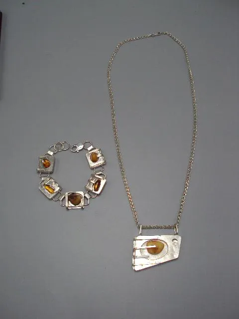 Женский набор колье цепочка и кулон и браслет янтарь серебро 925 проба Украина вес 82,2 г №14120 Ціна