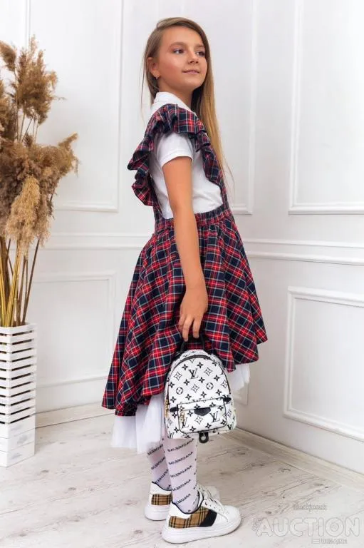 Сарафан для дівчинки колір темно синій червона клітинка 2012 Продаж
