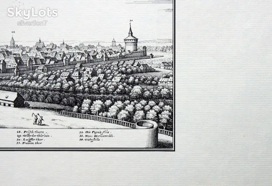 Купити Старовинна гравюра на папері верже Вид на Нюрнберг, 1648, M. Merian