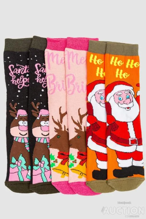 Комплект женских носков новогодних 3 пары, цвет черный,оранжевый,светло-розовый, 151R272 Ціна