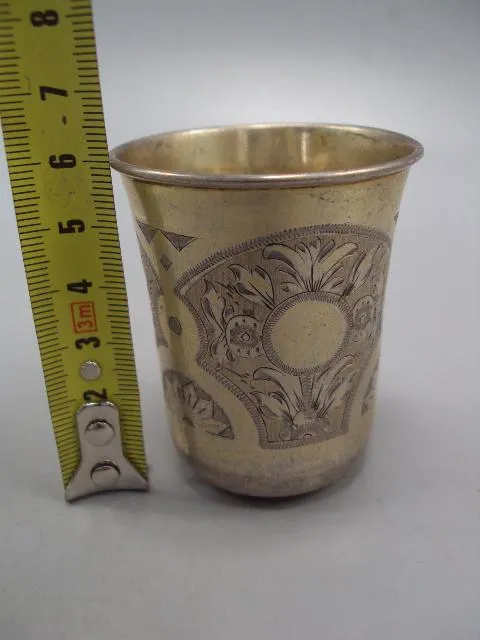 Рюмка стопка узор цветы серебро 84 проба клеймо И.К вес 42,62 г высота 6 см, диаметр 4,9 см №14325 Де купити