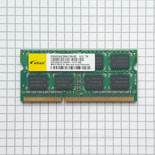 Модуль пам&#039;яті Elixir 2GB 2Rx8 PC3-8500S (DDR3) M2N2G64CB8HC5N-BE для ноутбука Ціна