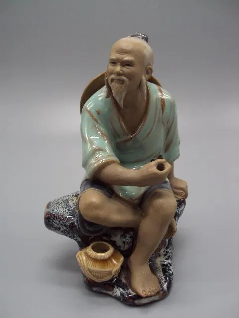 Фигура керамика статуэтка Китай рыбак китаец с удочкой ловит рыбу 50-е года высота 13,3 см №13567 Ціна