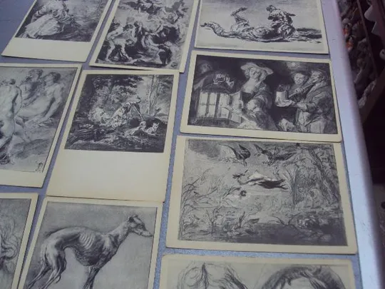 набор открыток рисунки фламандских художников 1957 бойтман  12 шт №4634 Недорого