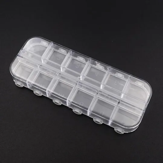 Контейнер органайзер для бисера на 12 ячеек 13*5*1 см прозрачный пластик Недорого