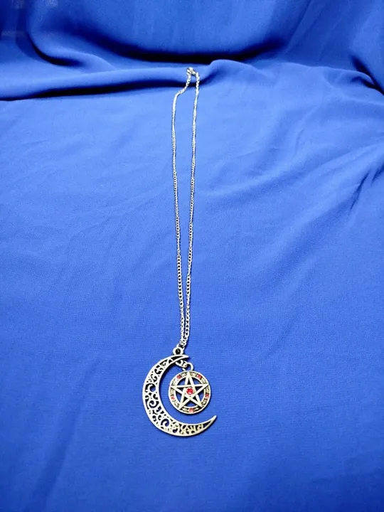 Кулон Пентаграма з Півмісяцем + Ланцюжок 52 см — б/у, червоний камінь, стиль occult/gothic З аукціону