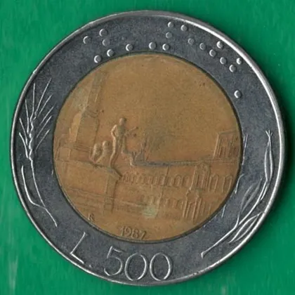 фото, 500 лір 1987 року Італія [МВ]