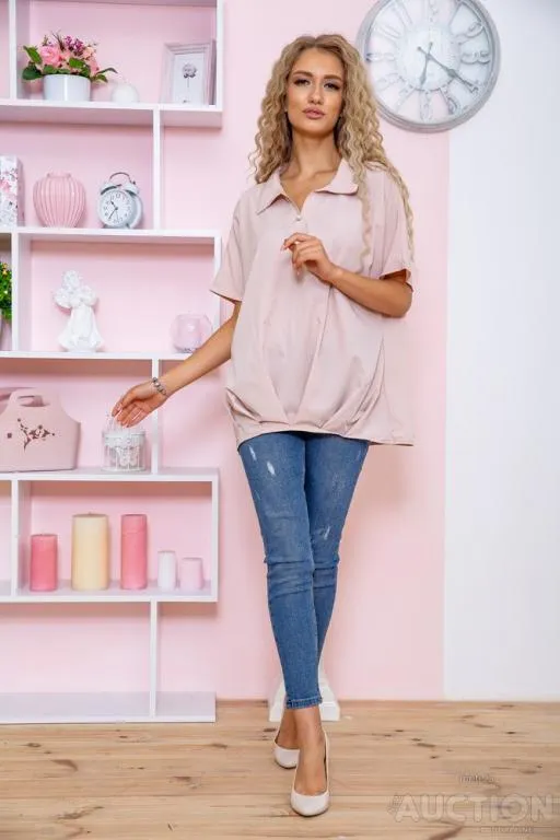 Купити Шифоновая блуза с короткими рукавами, бежевого цвета, 172R24-1