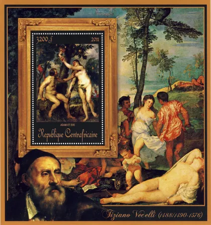 фото, ЦАР-Живопись- Тициано Вечелли -2011.Чистый  красивый Блок.MNH.
