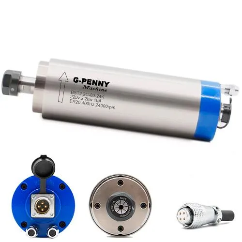 Купити Шпиндель 2.2кВт ER20 80мм с водяным охлаждением для ЧПУ, набор, керамика
