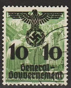 фото, 1940 - Рейх - GG - Надрук 10 Mi.21 _гаш