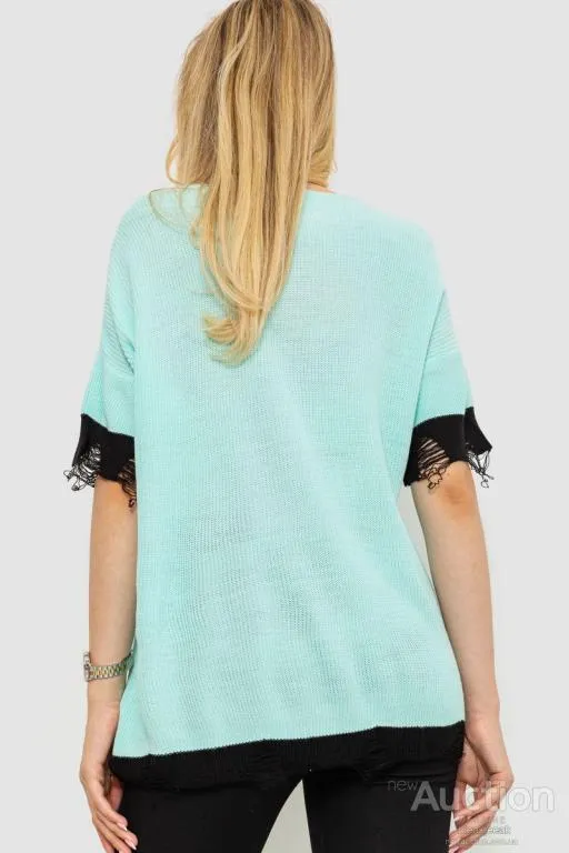 Джемпер женский вязаный, цвет мятно-черный, 117R1484-1 Де купити