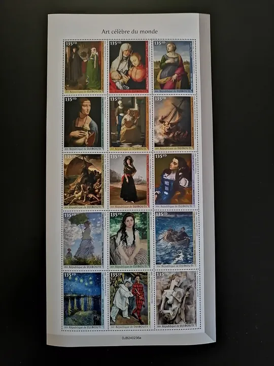 Купити Джибути-Живопись-Картины знаменитых Художников-2024.Чистый полный красивый комплект-Лист 15 марок.MNH.