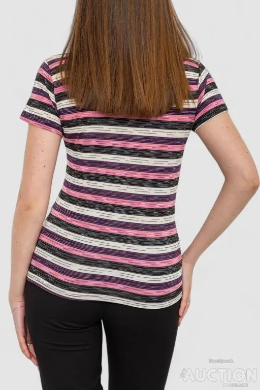 Футболка женская в полоску, цвет розово-молочный, 186R527 Продаж
