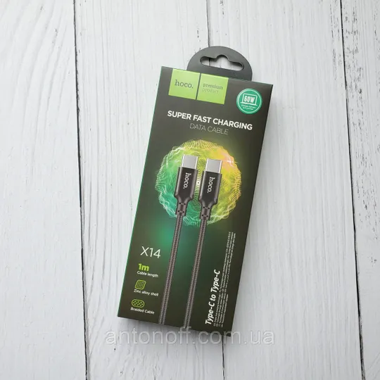 Кабель Hoco X14 Type-C to Type-C 60W Fast Charging чорний 1 метр Ціна