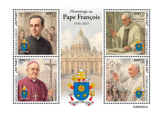 Джибути -Папа Франциск-2025.Чистый полный комплект-Блок+2 М/Листа. MNH. З аукціону