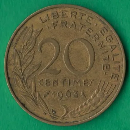 фото, 20 сантимів 1963 року Франція [М]