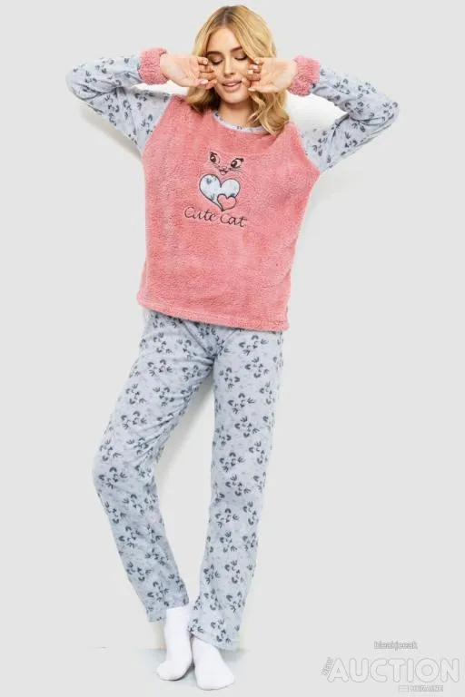 Пижама женская махра, цвет пудровый, 214R0218 Ціна