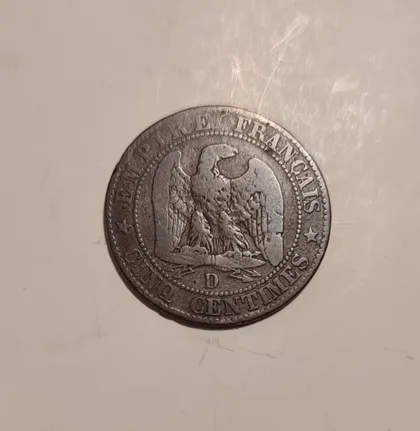 фото, Франция 5 сантимов 1855 D Лион "голова собаки"