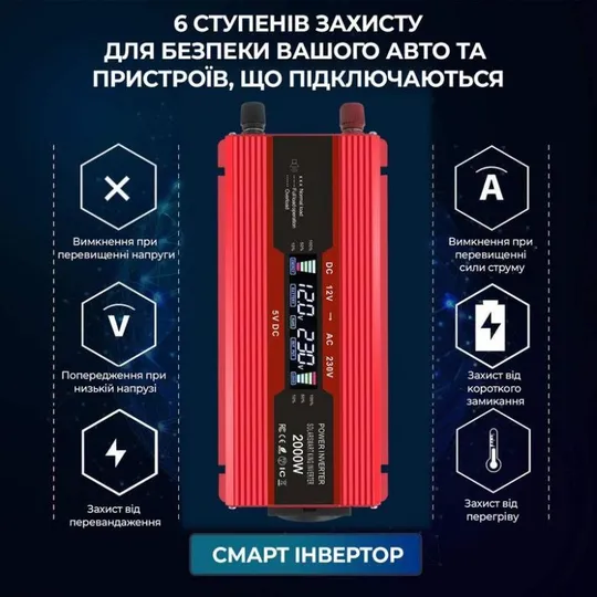 Перетворювач напруги, інвертор автомобільний 2000w  2 usb Ціна