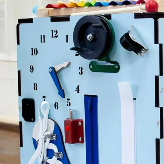 Бизикуб 30x30x30см, 33 элемента, Голубой (Развивающий бизиборд для детей) Інтернет-аукціон