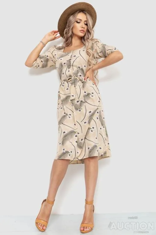 Платье с поясом, цвет бежево-черный, 230R039-2 Ціна