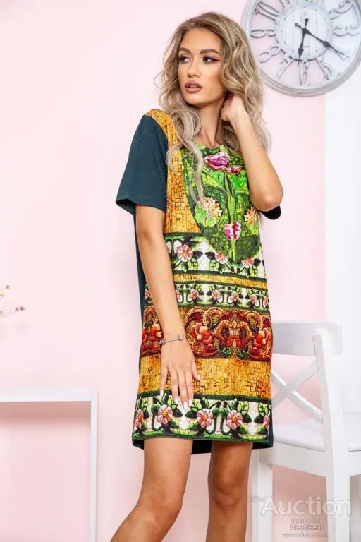 Женское платье свободного кроя, зеленого цвета с принтом, 167R072 З аукціону