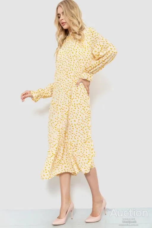 Платье свободного кроя с цветочным принтом, цвет молочно-горчичный, 204R201 З аукціону