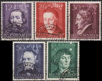 фото, 1942 - Рейх - GG - Діячі культури Mi.96-100  _3,20 €