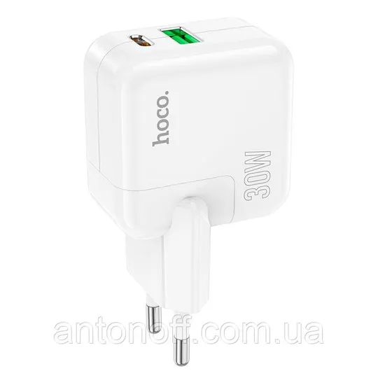 Зарядний пристрій Hoco C111A (Type-C+USB) швидка зарядка 30W Білий Продаж