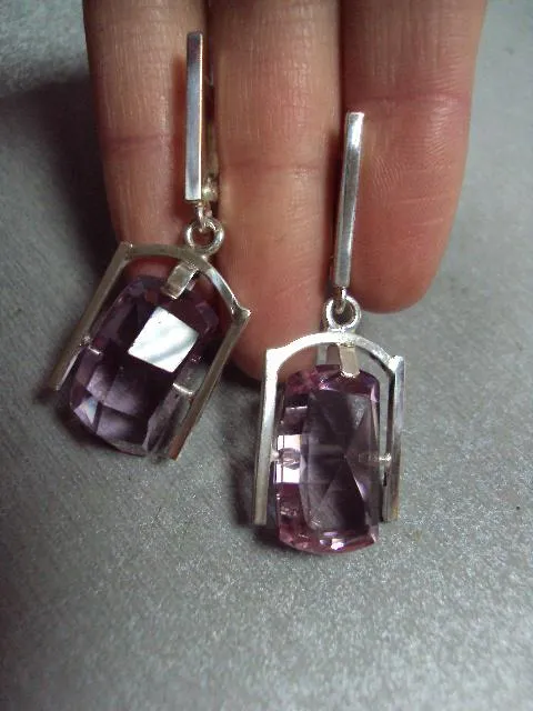 Комплект серьги кольцо 19 размер и подвеска кулон аметист серебро 925 проба 24,69 г клейм нет №13086 Характеристики