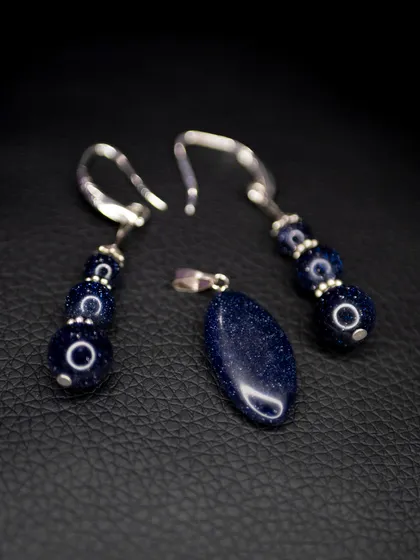 фото, Комплект з вставкою - синій авантюрин "Ніч Каіру"