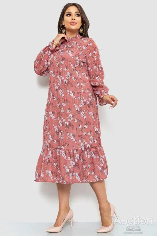 Платье шифоновое с принтом, цвет сливовый, 204R201-1 З аукціону