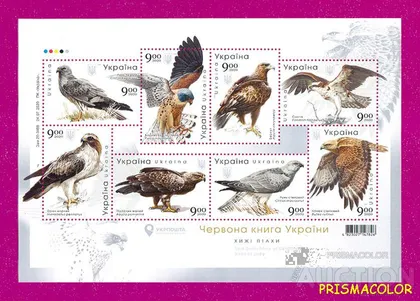 фото, ** УКРАИНА 2020 N1852-1859 блок Хищные птицы Украины Фауна ! !