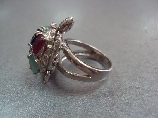 Купити кольцо черепаха черепашка с камнями рубин, сапфир, изумруд серебро 925 проба 13,99г размер 17,5 №151