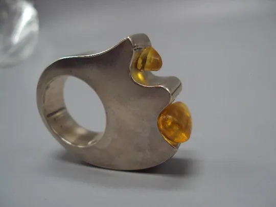 Купити Кольцо перстень янтарь авторская работа серебро 875 проба Украина вес 33,61 г 19 размер новое №14376