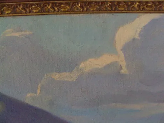 Картина Горный пейзаж горы река Якубек 1961 г. холст, масло в ажурной раме размер 118,6х158 см №186 З аукціону