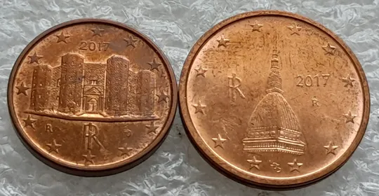 (1794) 1 євроцент 2017 та 2 євроценти 2017 Італія - 2 монети одним лотом (1 евроцент 2017, 2 евроцента 2017 Италия) Ціна