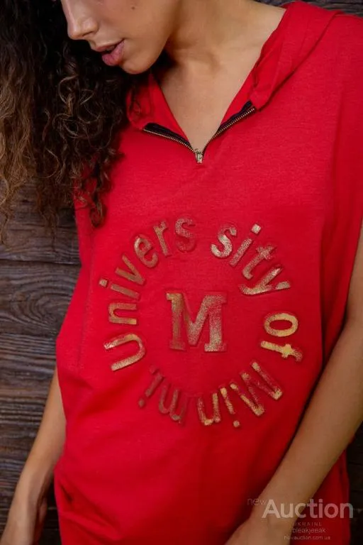 Летнее платье-туника, красного цвета с принтом, 167R1-8 Де купити