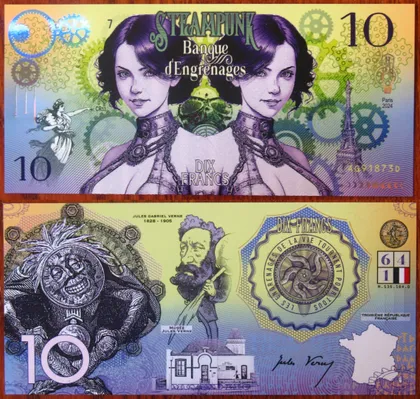 фото, Сувенірна банкнота 10 франків Стімпанк 2024 UNC