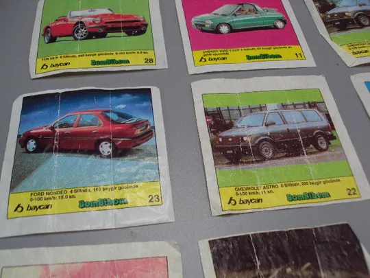 Вкладыши от жвачек Baycan BomBibom 1, 7, 11, 14, 22, 23, 28, 41, 47,48 машины авто 11 шт №17938мя Інтернет-аукціон