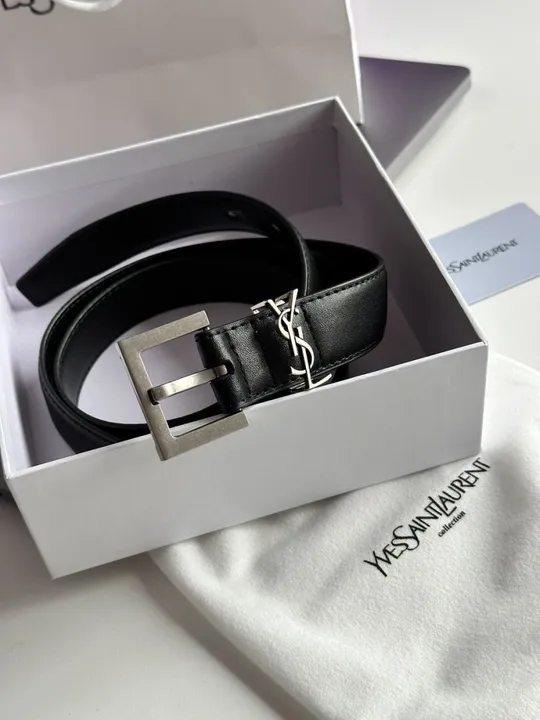 Ремінець жіночий Yves Saint Laurent Cassandre Belt With Square Buckle Black/Silver ( 66120) З аукціону