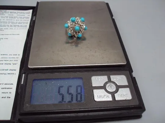 Женское кольцо цветок бирюза колечко цветочек серебро 875 проба ссср вес 5,58 г 19 размер №м14157 Недорого