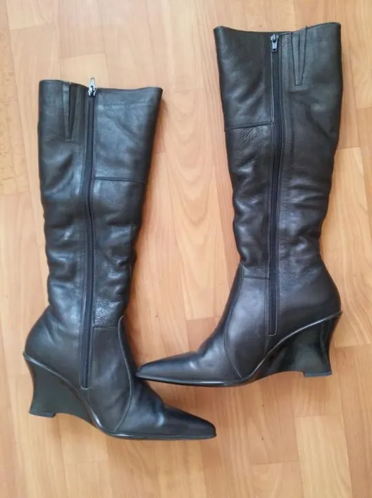 Сапоги зимние женские на меху кожаные на тонкетке &quot;Скала&quot; р38 на худую ногу взуття З аукціону