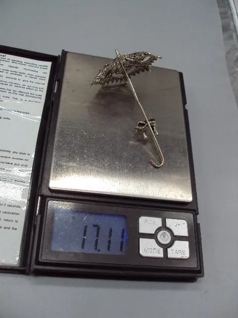 Фигура миниатюра статуэтка ажурный зонтик с бантиком зонт с бантом серебро 17,11 г 8,2 см №14431 Де купити