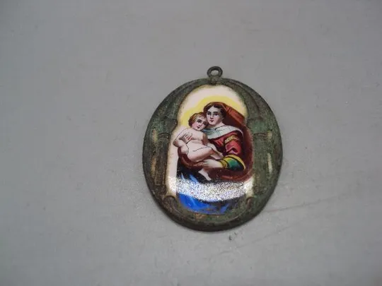 Купити Подвеска икона финифть Sancta Maria Mater Dei ora pro nobis! Святая Мария Матерь Божия, молись о наc