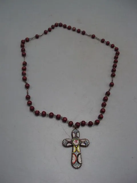 Крест нательный эмаль Итальянская мозаика крестик и бусы четки длина 5 см и 29 см №13823 Ціна