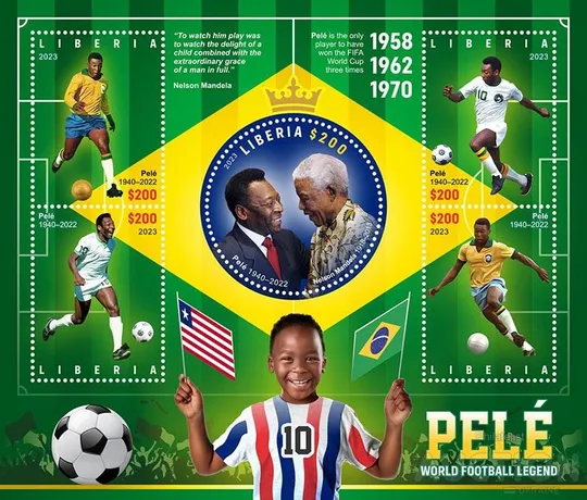 Футбол-Пеле-Совместный выпуск 8 администраций-2023. Чистый полный красивый комплект-8 М/Листов разных стран.MNH. Де купити